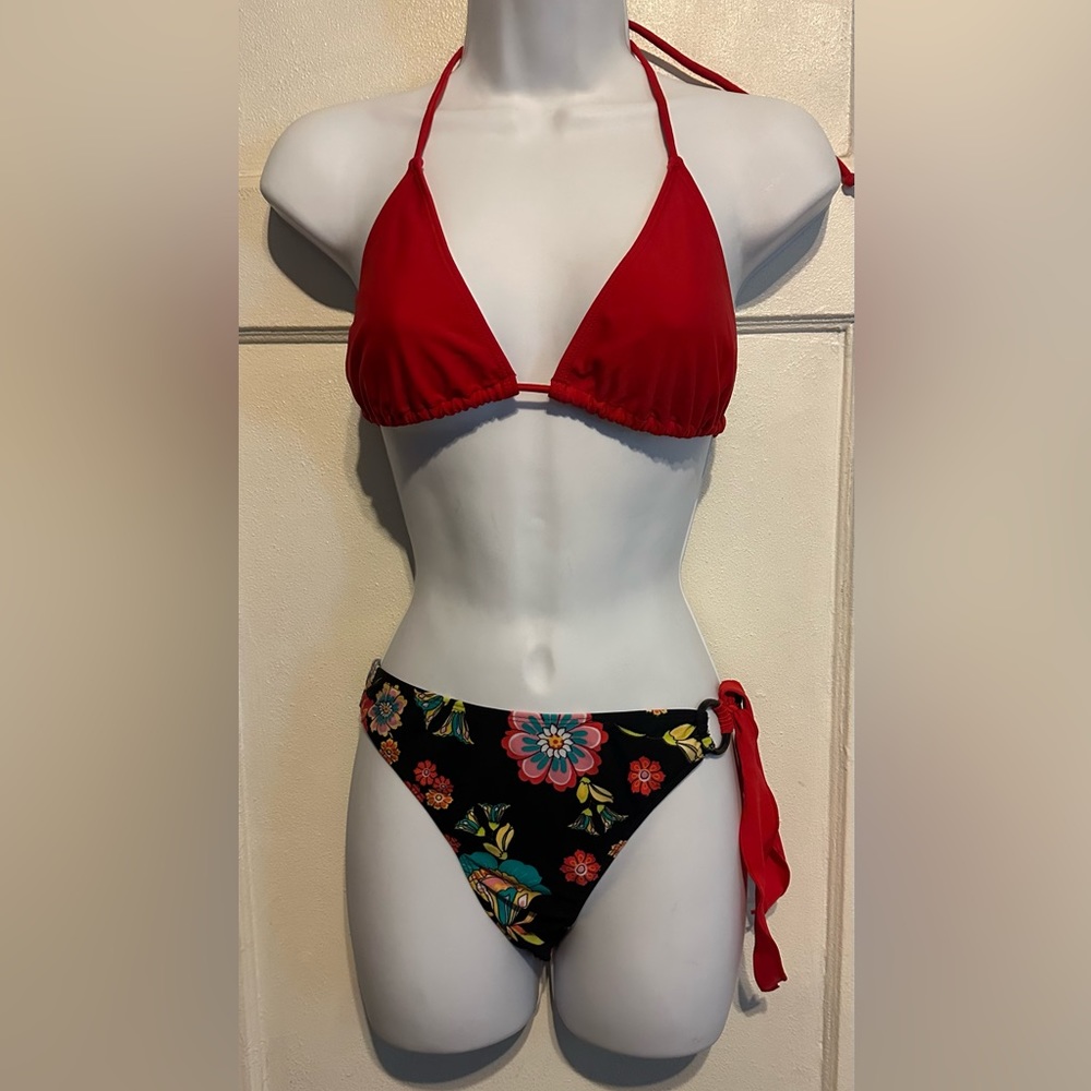 Red & Black Floral Bikini